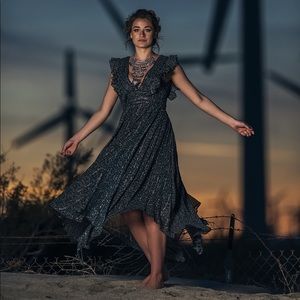 Free People My Antonia Plunge Black Silver Maxi